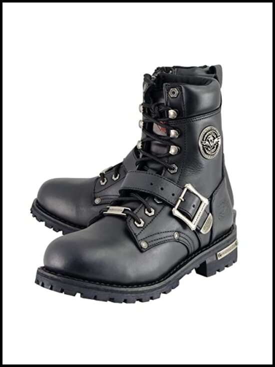 Men\'s Full Grain Leather Lace-Up Engineer Motorcycle Boots with Side Zipper main image 6